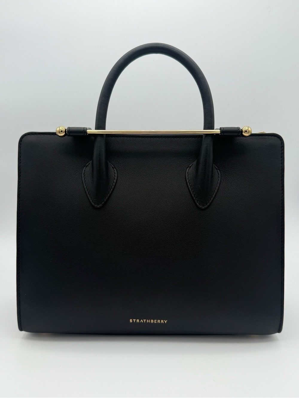 Strathberry Black Leather Midi Tote with Gold MSRP $875